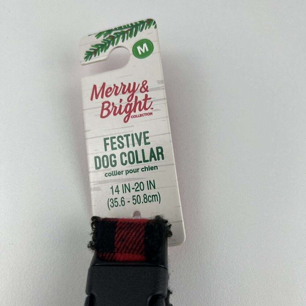 Merry & Bright Adjustable Holiday Themed Dog Collar. Red & Black Plaid Size M - Picture 4 of 4